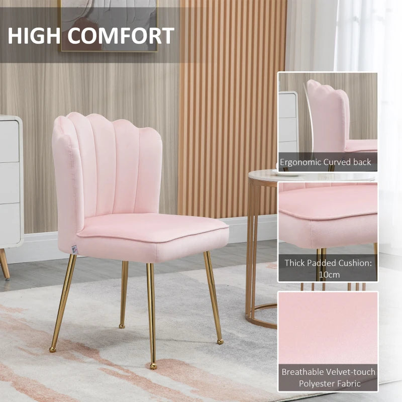 Set of 2 Velvet Upholstered Dining Chairs with Gold Metal Legs, Stylish Lounge Chairs for Living Room, Pink