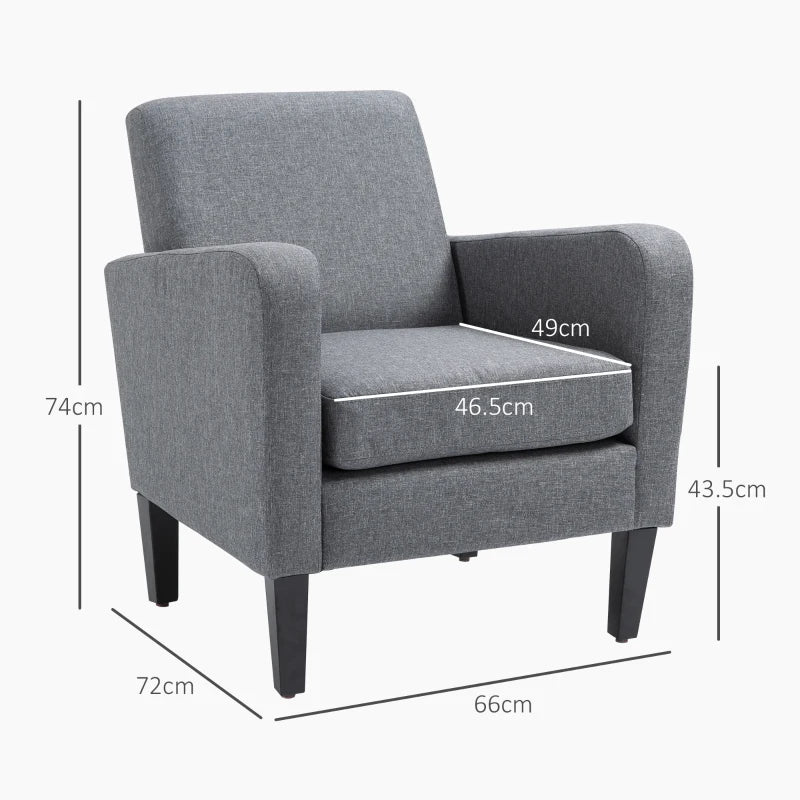 Modern Grey Upholstered Armchairs with Rubber Wood Legs for Living Room and Bedroom Decor