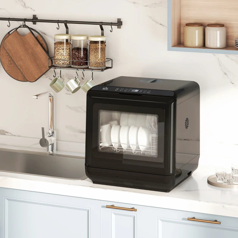 6L Five-Mode Compact Tabletop Dishwasher - Black | Energy Efficient, Space-Saving Design for Small Kitchens