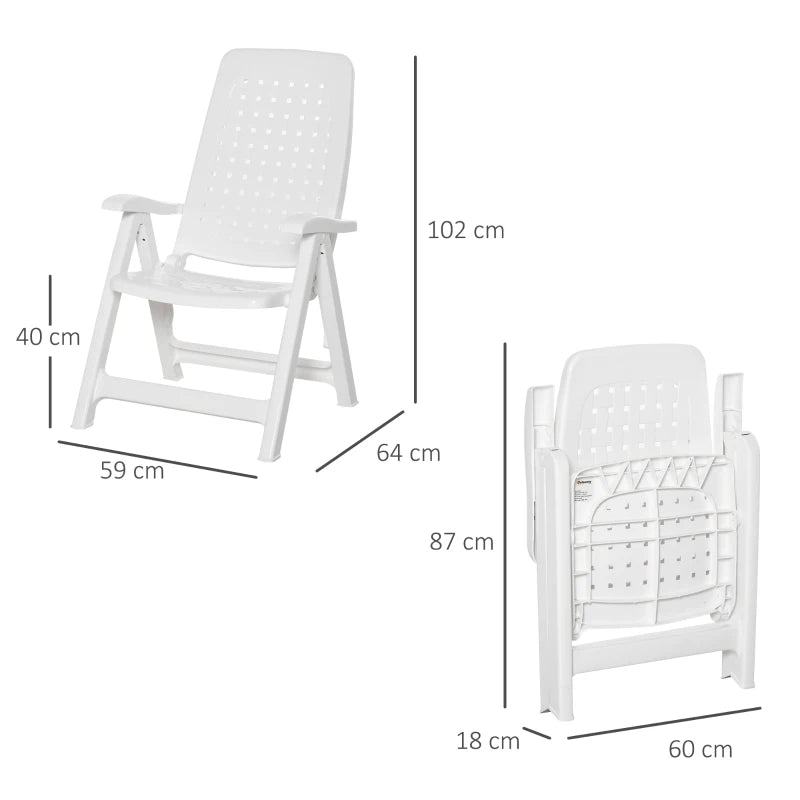 White Folding Outdoor Dining Chairs with Adjustable Backrest - Set of 2