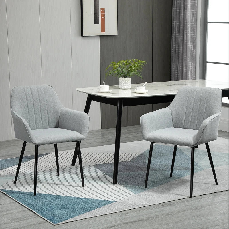 Set of 2 Light Grey Upholstered Linen Dining Chairs with Metal Legs - Stylish Accent Chairs for Modern Homes