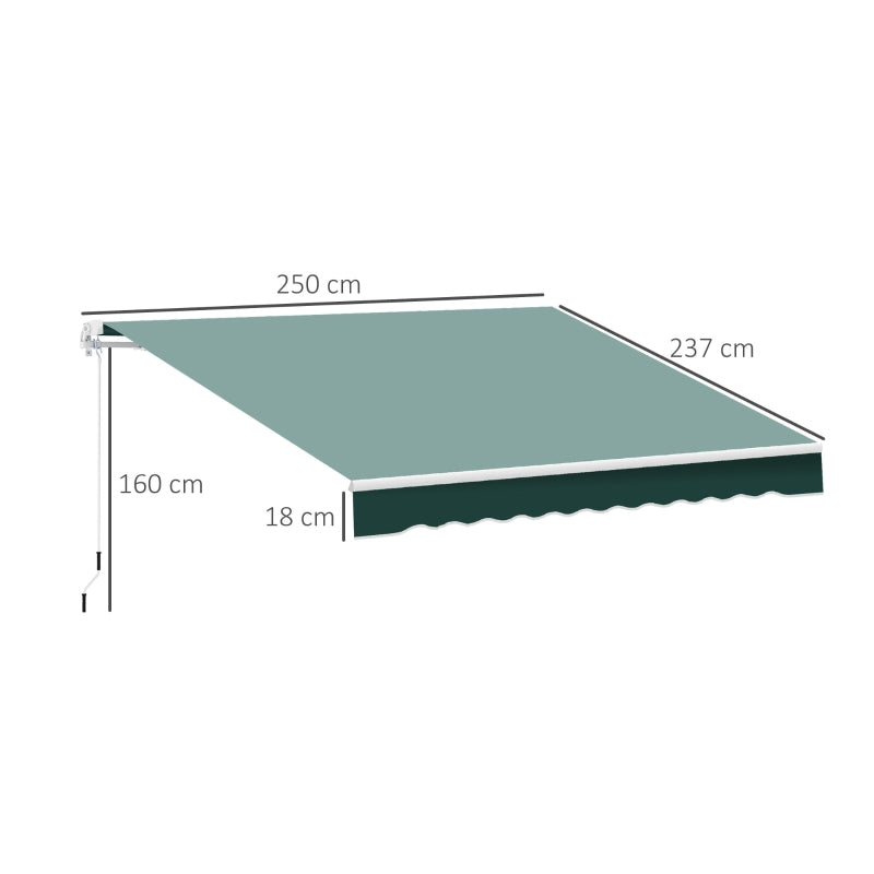 Dark Green 2.5m x 2m Manual Retractable Awning - Ideal For Patios