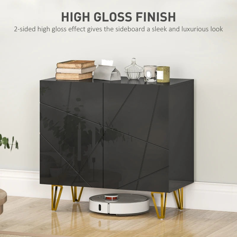 Modern Luxe High Gloss Black Sideboard with Hairpin Legs - Stylish Storage Solution for Contemporary Living Rooms