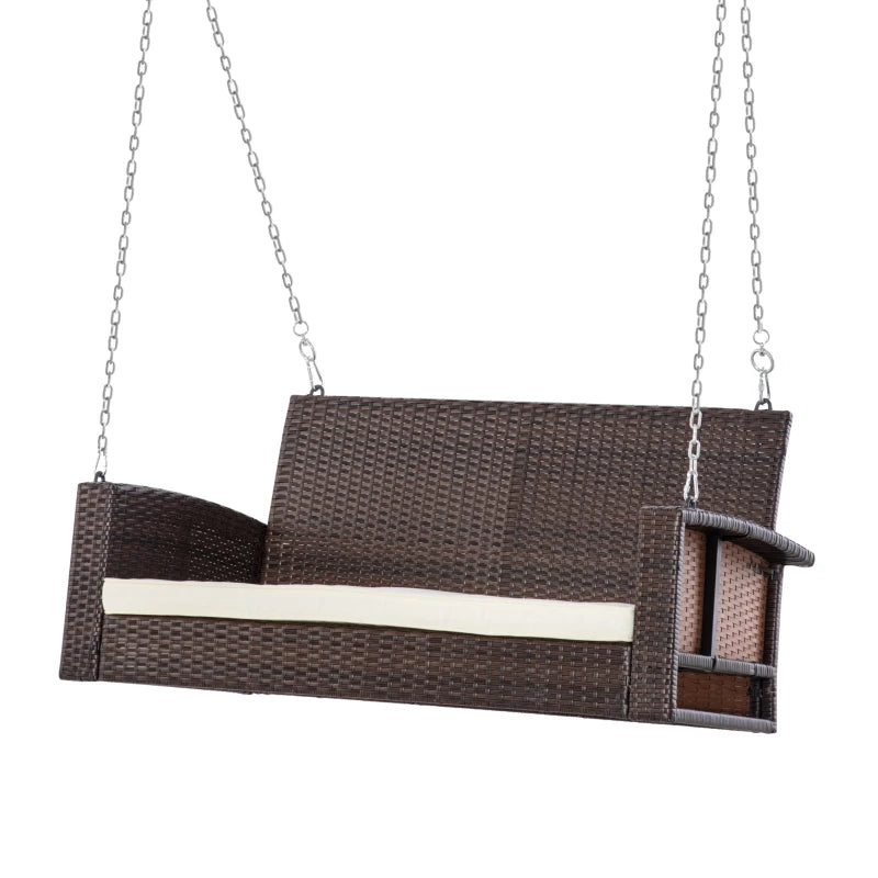 2 Seater Brown Rattan Garden Swing Bench