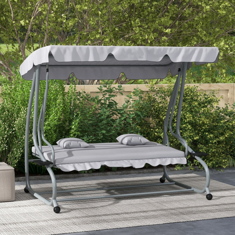 Three-Person Garden Swing Chair with Adjustable Canopy - Light Grey - Outdoor Patio Seating