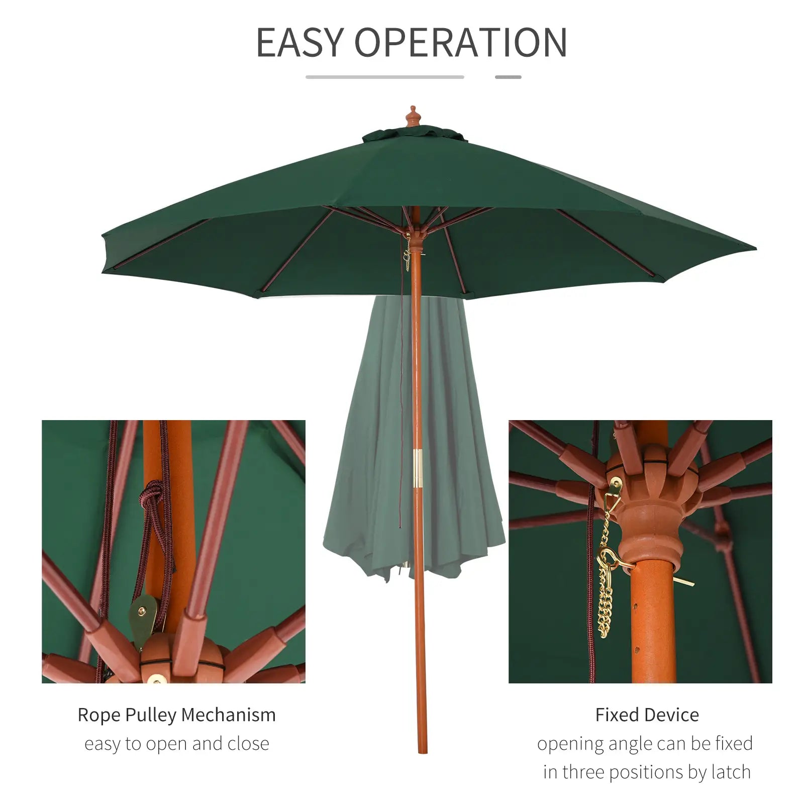 Green 2.5m Round Garden Parasol Umbrella with Wooden Pole
