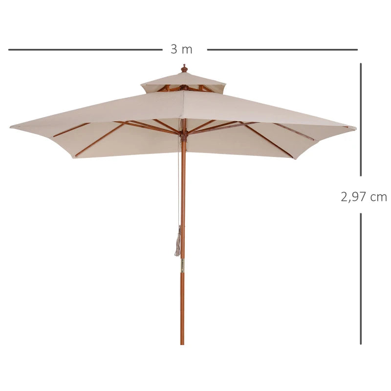 Beige Double Tier 3x3m Patio Garden Umbrella Sunshade Canopy
