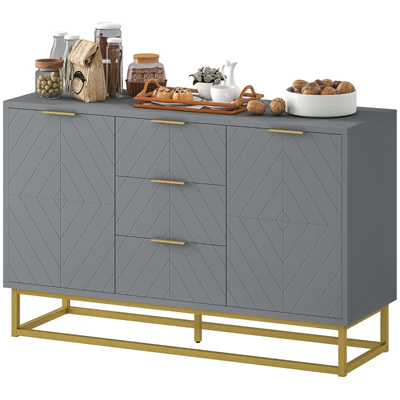 Modern Grey Sideboard with 3 Drawers & Adjustable Shelves - Stylish Storage Solution for Living Room Furniture