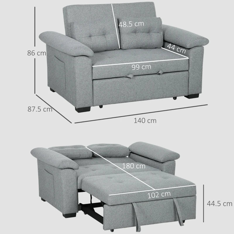 Fabric 2-Seater Click Clack Sofa Bed with Pocket Springs, Cushions and Side Pockets for Living Room