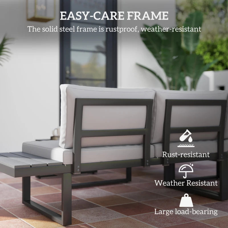 4-Piece Light Grey Outdoor Patio Garden Lounge Set With  5-Level Recline and Wood Grain Plastic Table