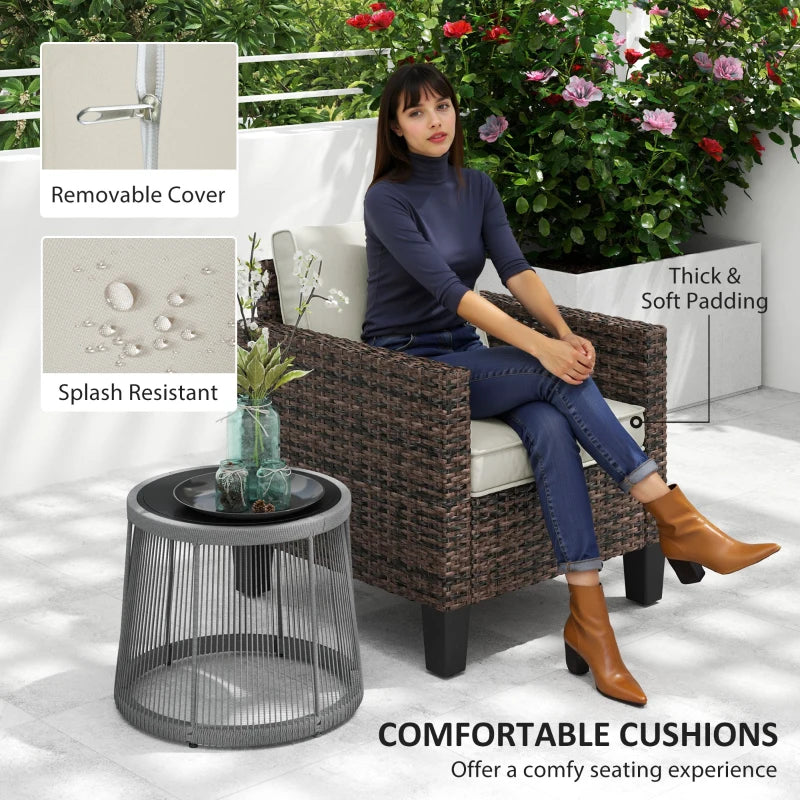 Brown Rattan Armchair with Cushions - Single Size