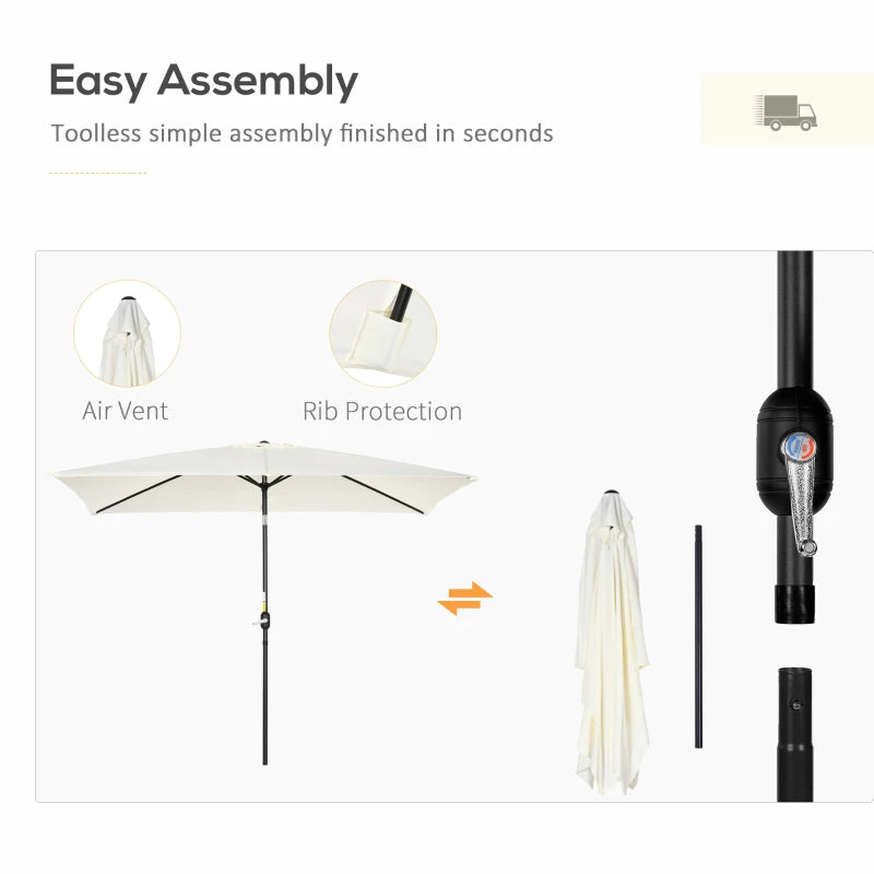 Cream White Rectangular Patio Umbrella with Aluminum Tilt Crank