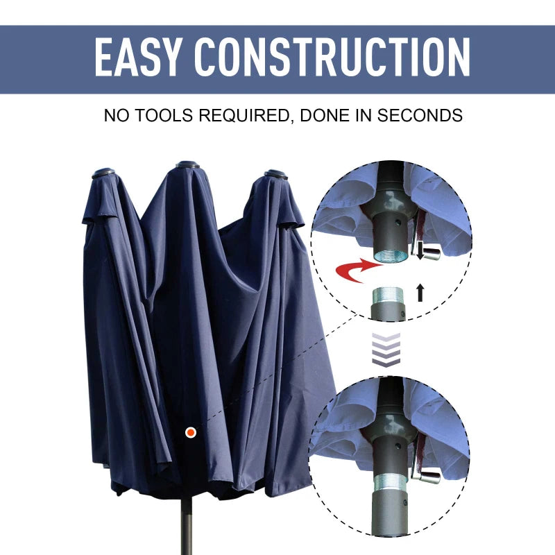 Blue Double-Sided Patio Umbrella - 2.7m Diameter