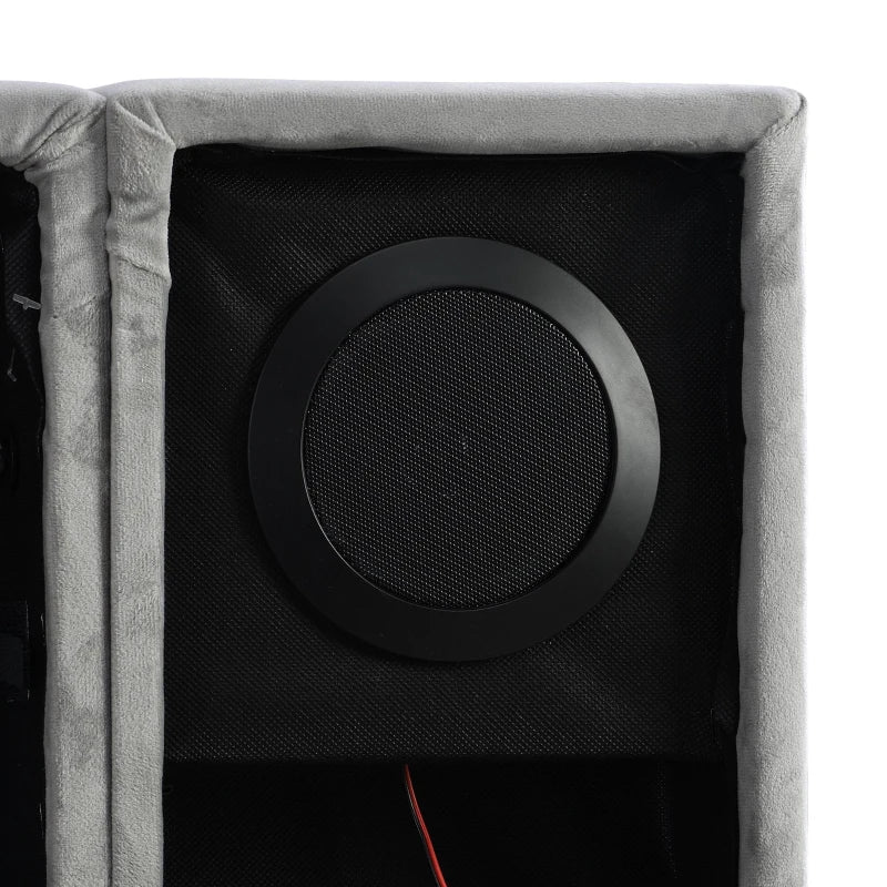 Stylish King Size Upholstered Bed with Stereo and USB Charging Ports Velvet Iron Frame Grey