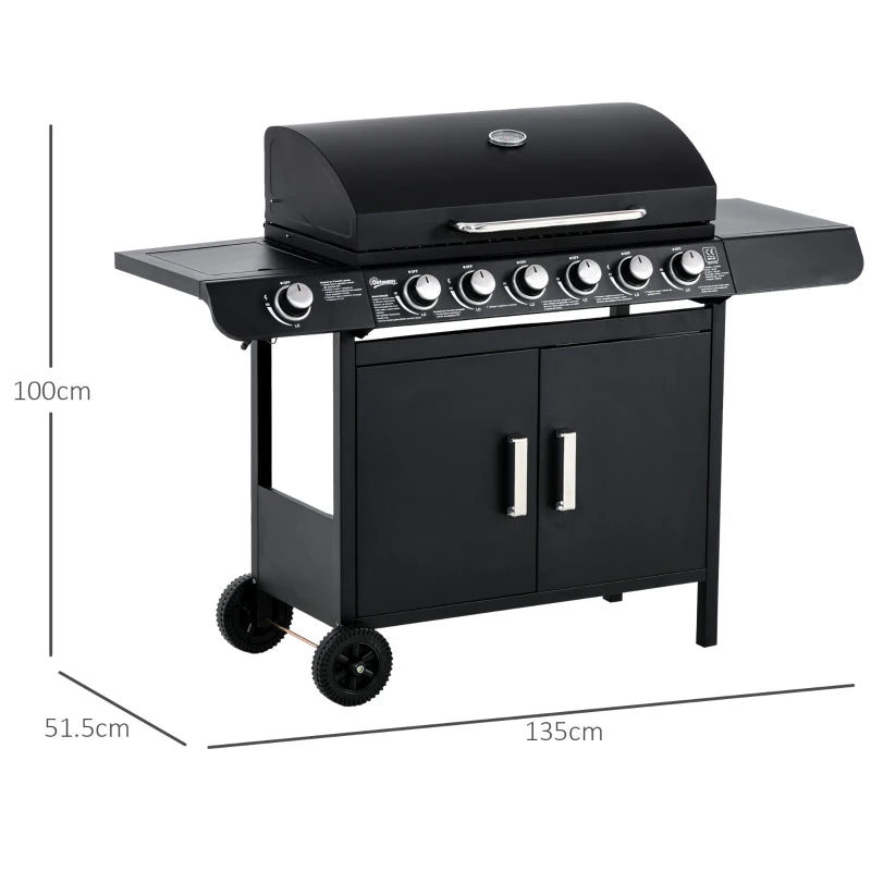 7-Burner Gas Grill with Thermometer & Storage, Black