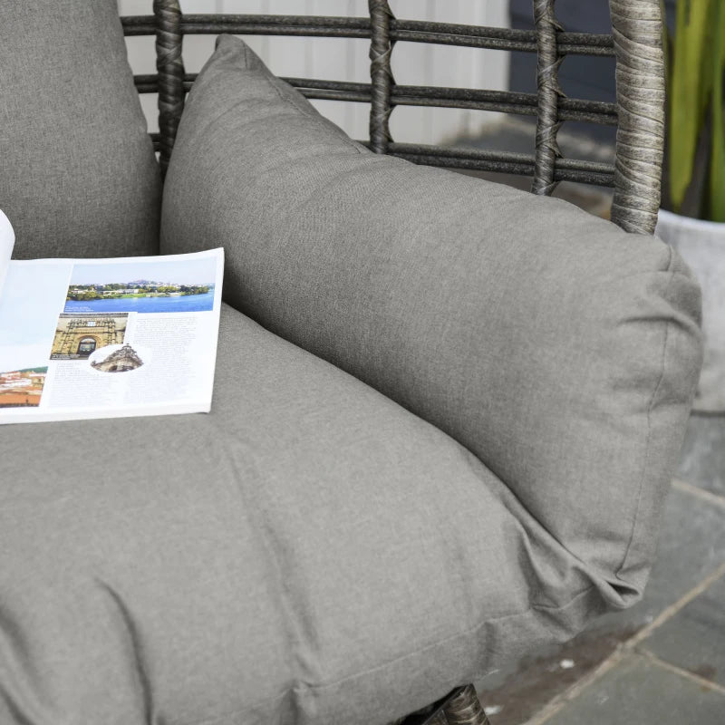 Teardrop Wicker Rattan Chair with Thick Cushions - Outdoor Egg Seat (Grey)