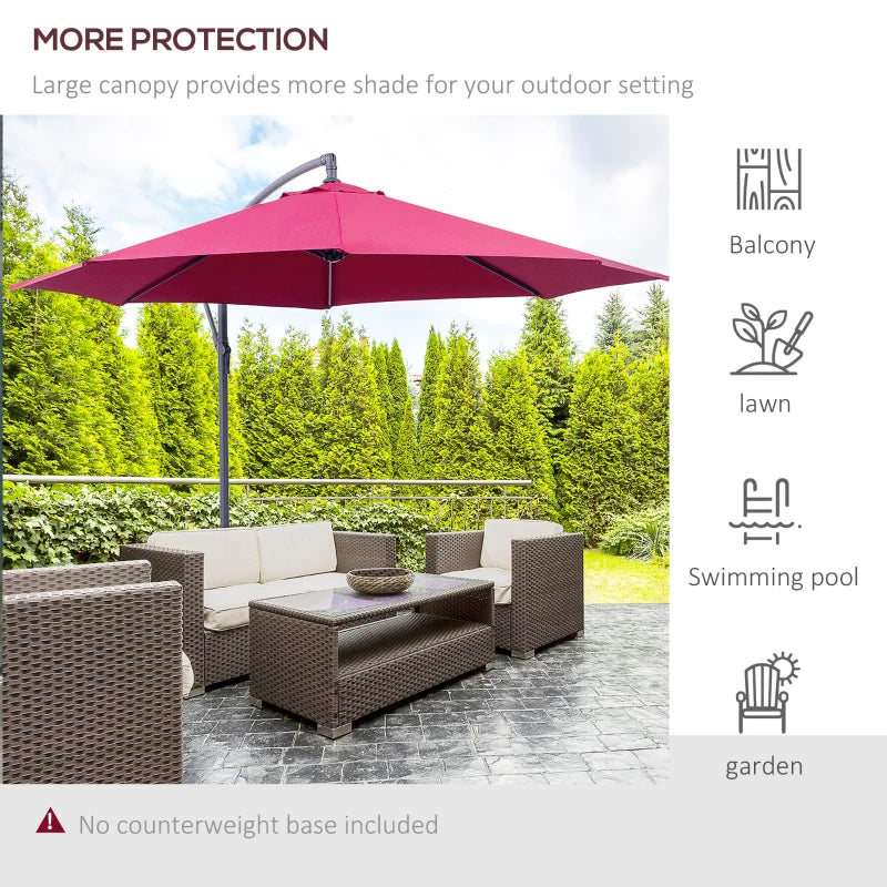 3m Water Resistant Wine Red Hanging Parasol