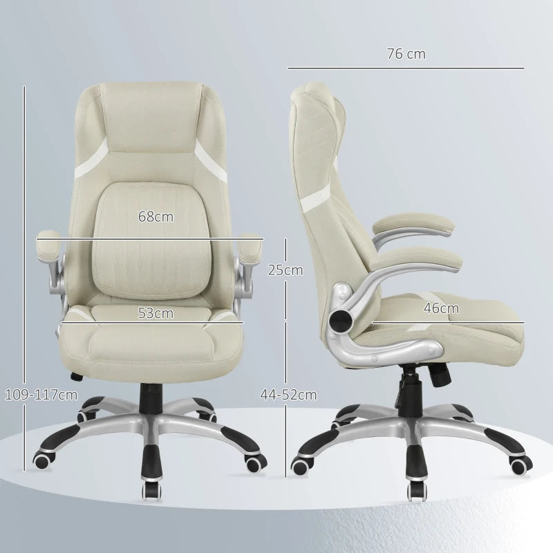 Vinsetto Beige Linen-Look Office Chair - Adjustable Height & Tension for Comfort | Stylish Ergonomic Design