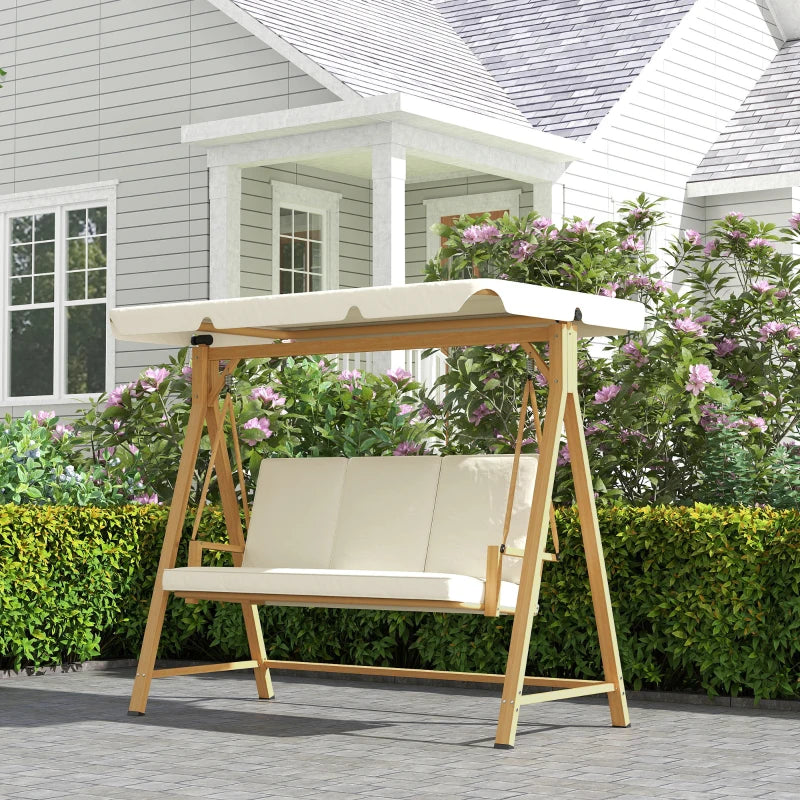 Beige Three-Seater Garden Swing Bench with Adjustable Canopy for Outdoor Relaxation