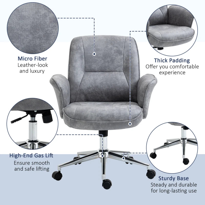 Vinsetto Light Grey Mid Back Swivel Computer Office Chair - Ergonomic Desk Chair for Home Study & Bedroom