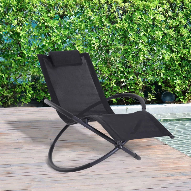 Black Outdoor Zero Gravity Rocking Chair with Pillow