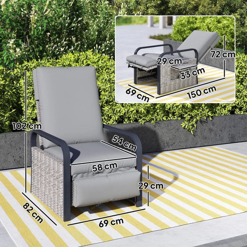 140° Reclining Rattan Armchair in Mixed Grey - Outdoor Patio Furniture for Comfort