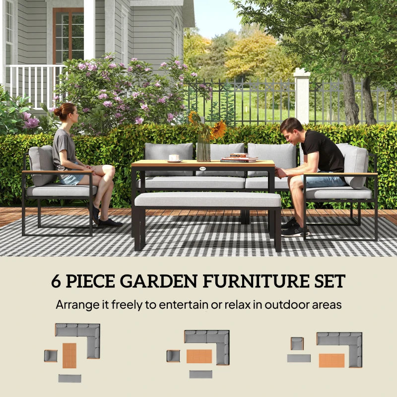 6-Piece L-Shaped Garden Furniture Set with 3 Loveseats - Natural Wood Outdoor Seating