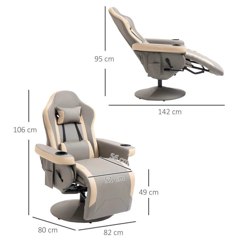 Grey PU Leather Manual Recliner Armchair with Adjustable Leg Rest and 360° Swivel Function