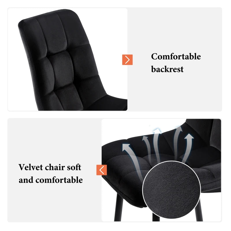 Set of 4 Ergonomic Velvet Dining Chairs with Upholstered Seat and Metal Frame in Black