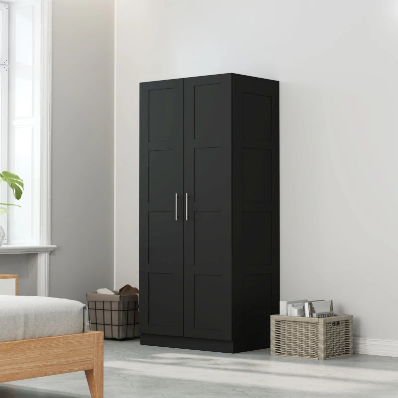 Stylish Double Panel Door Wardrobe with Shelves for Modern Home Storage Black