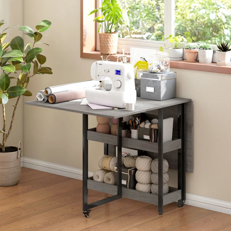 4-Person Drop Leaf Table - Stylish Grey Wood-Effect Dining Table for Small Spaces - Versatile and Space-Saving Design