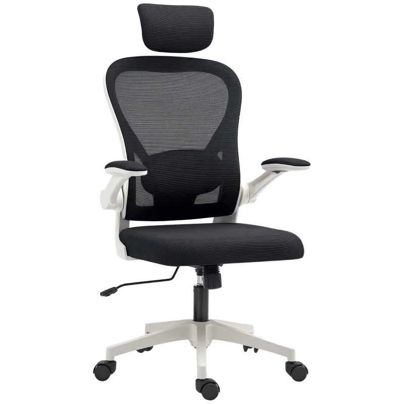 Ergonomic Executive Office Chair - High Back Mesh Desk Chair with Flip-Up Armrests, Rotatable Headrest & Adjustable Lumbar Support - Black