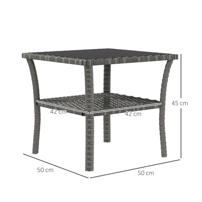 Grey Rattan Two-tier Patio Coffee Table with Glass Top