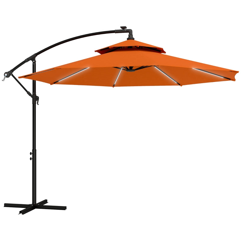 3m Orange LED Lighted Patio Umbrella - Overhanging Garden Parasol for Outdoor Use