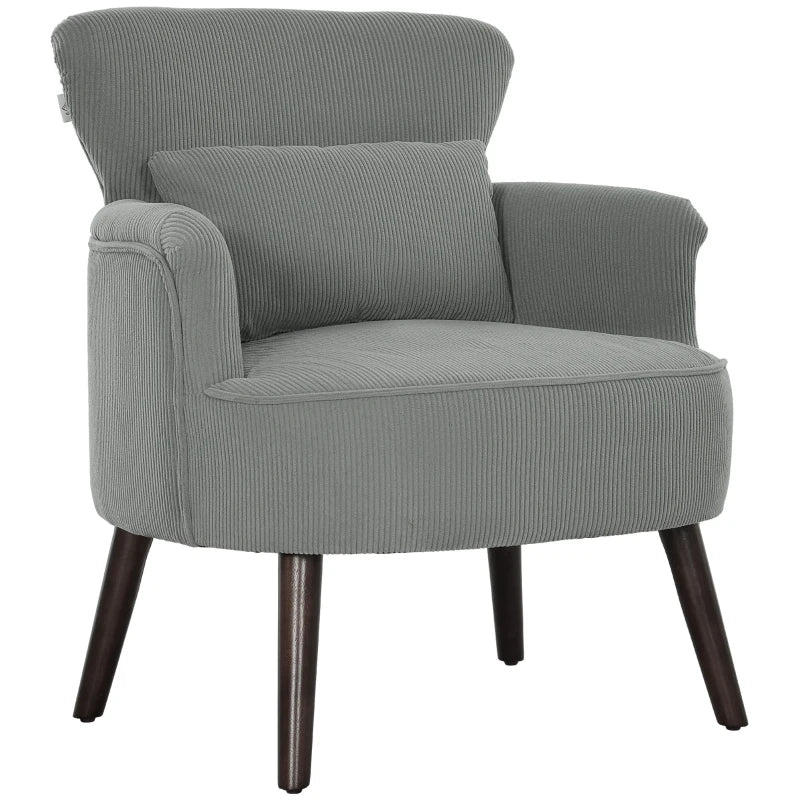 Light Grey Corduroy Retro Accent Chair for Stylish Living Room Decor