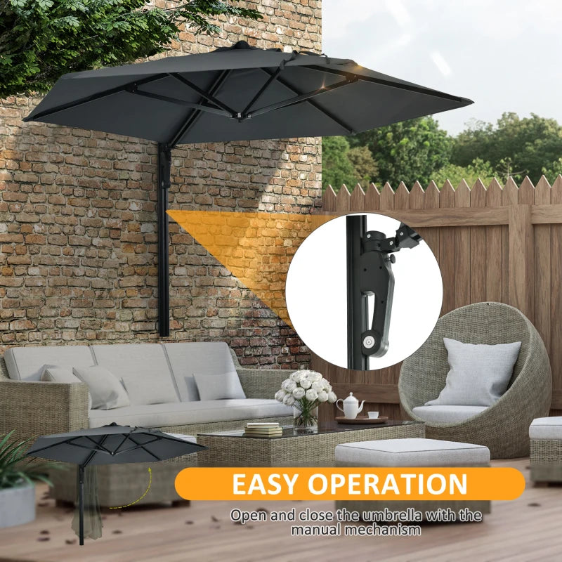 Dark Grey 2.5m Rotatable Wall Mounted Patio Umbrella
