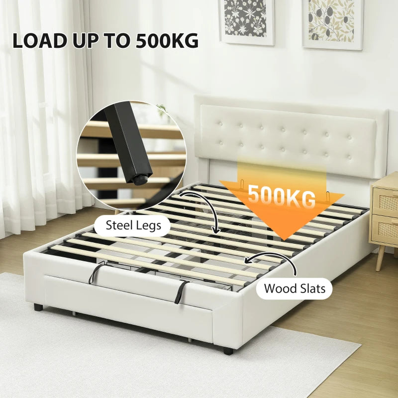 Cream Double Ottoman Bed Frame with Front Drawer for Stylish Storage Solutions