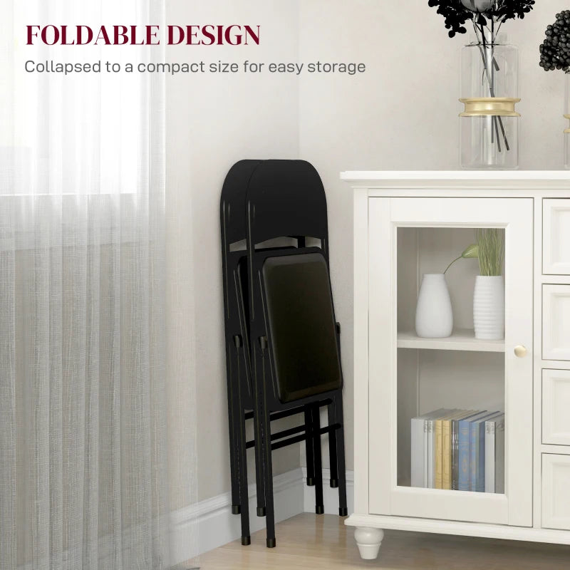 Set of 2 Black Cushioned Folding Chairs - Comfortable, Portable Seating for Indoor and Outdoor Use