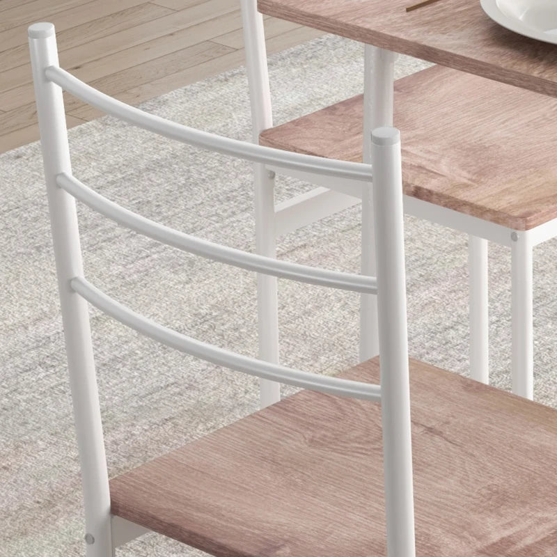 Stylish Five-Piece Compact Dining Table Set with Chairs - Modern Brown and White Design for Small Spaces