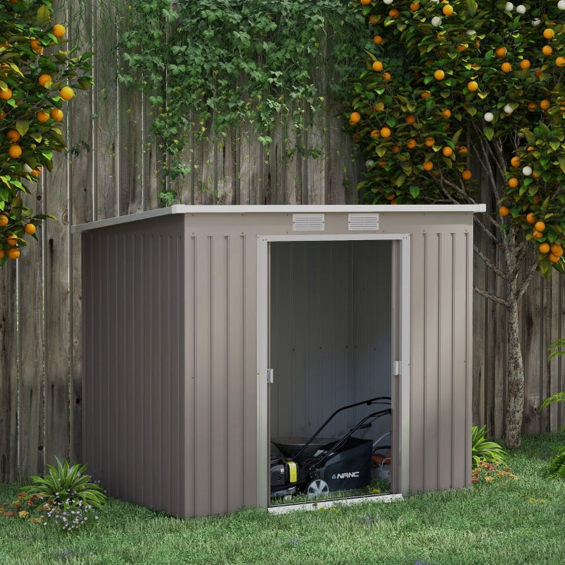 7ft x 4ft Grey Lean to Metal Garden Shed With Foundation Kit, Double Doors & Air Vents