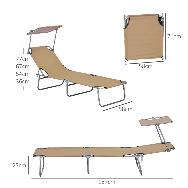 Adjustable Brown Sun Lounger with Face Canopy - Outdoor Relaxation Chair