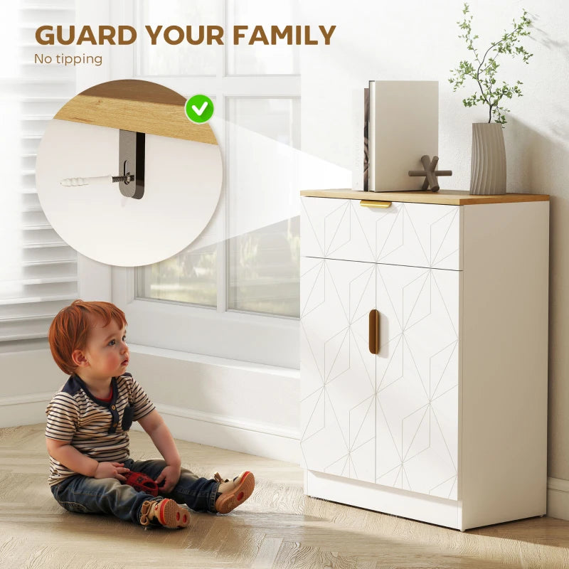Modern White Sideboard Storage Cabinet with Drawer & Adjustable Shelf - Versatile Cupboard for Living Room, Kitchen, Dining Room, Entryway