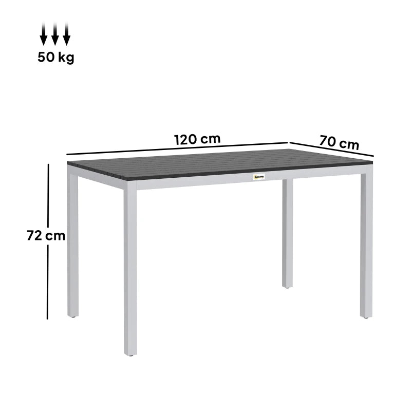 Outdoor Dining Table for 4-6, 120x70 cm, Rust-Resistant Aluminium, Easy Maintenance, Black