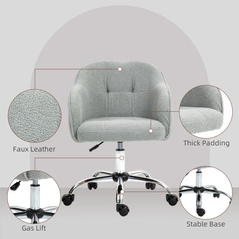 Comfortable Teddy Fleece Swivel Office Chair in Grey - Ergonomic Design for Home and Office Use