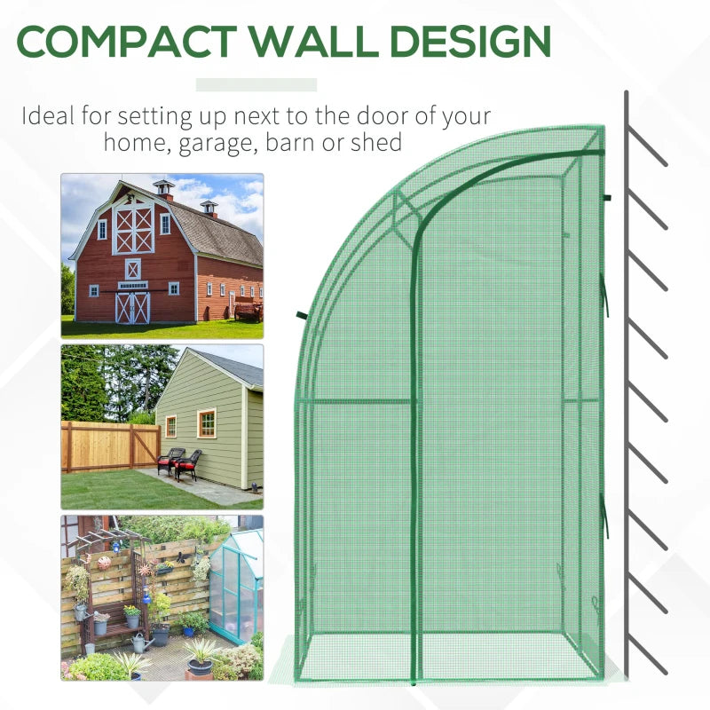 Green Walk-In Wall Tunnel Greenhouse with Zippered Door - 143x118x212cm