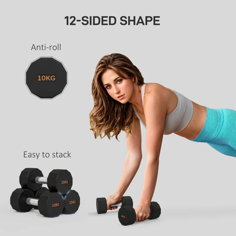 12-Sided Dumbbell Weights Set with Non-Slip Grip for Home Gym Workout 2 x 10kg for Men and Women