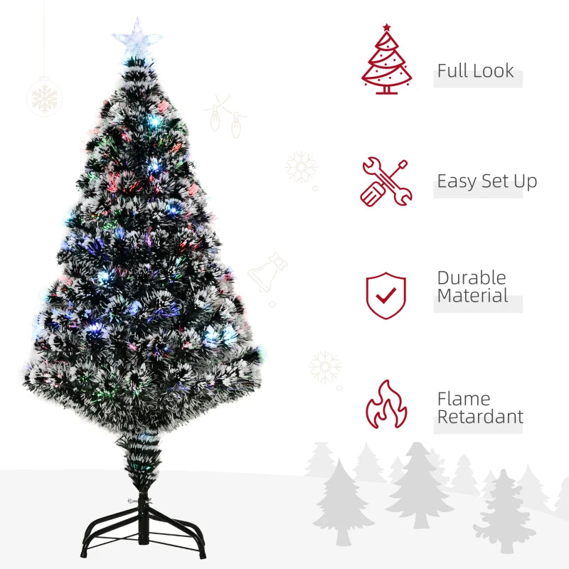 4ft Prelit Artificial Christmas Tree - Snowy Green & White Xmas Tree with Colorful LED Fiber Optic Lights