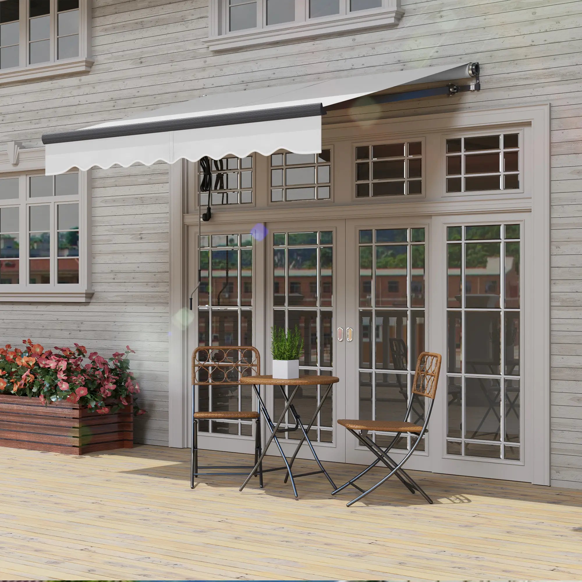 Light Coloured 2.5m x 2m Electric Awning with Remote Controller, Aluminium Frame - Fully Retractable - UV30+ Sun Shade Canopy