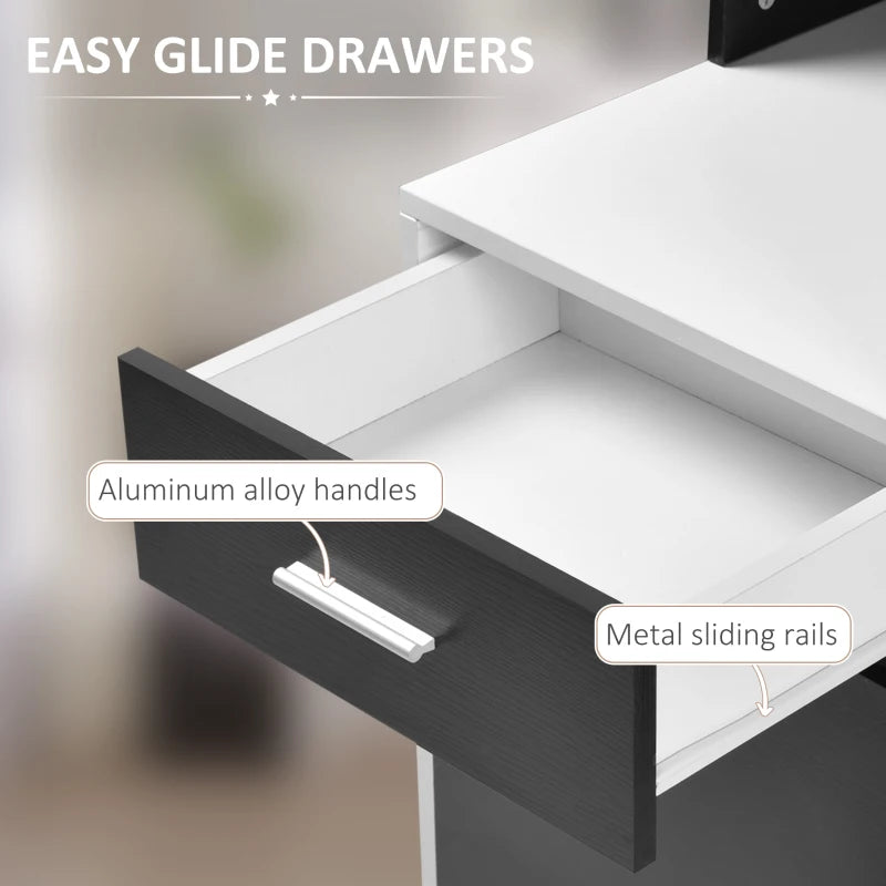 Modern Computer Desk with Drawers & Storage Shelves - Large Office Writing Table with Printer Stand, Black & White, 137x55x92cm