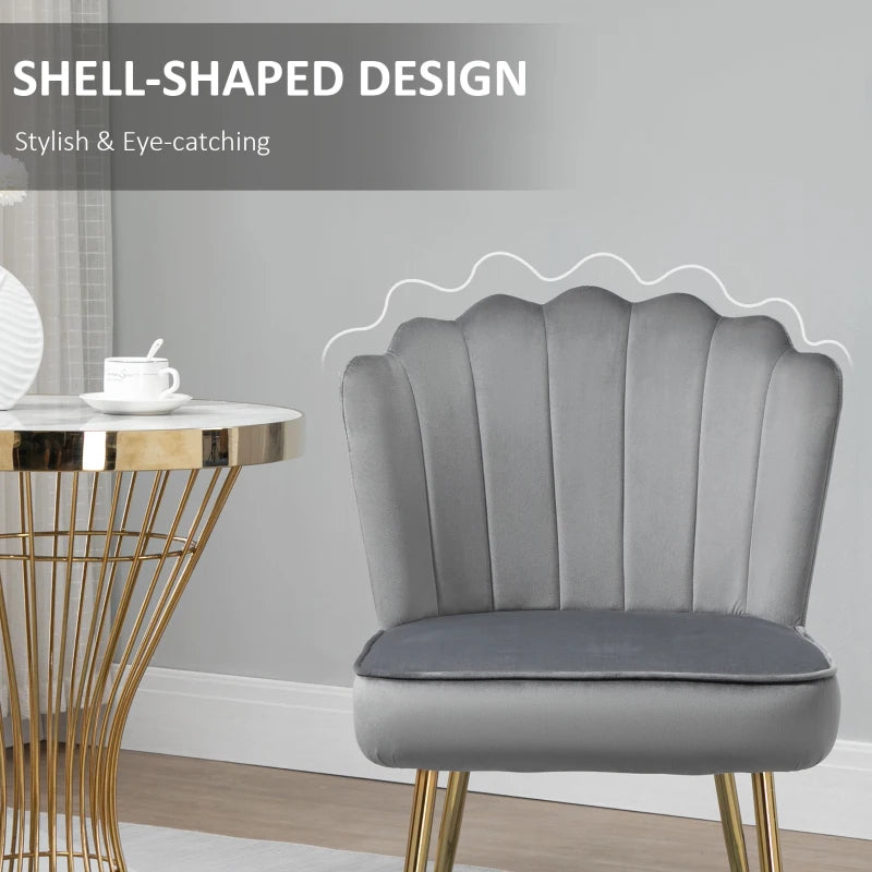 Velvet-Feel Grey Shell Accent Chair for Stylish Living Room Decor